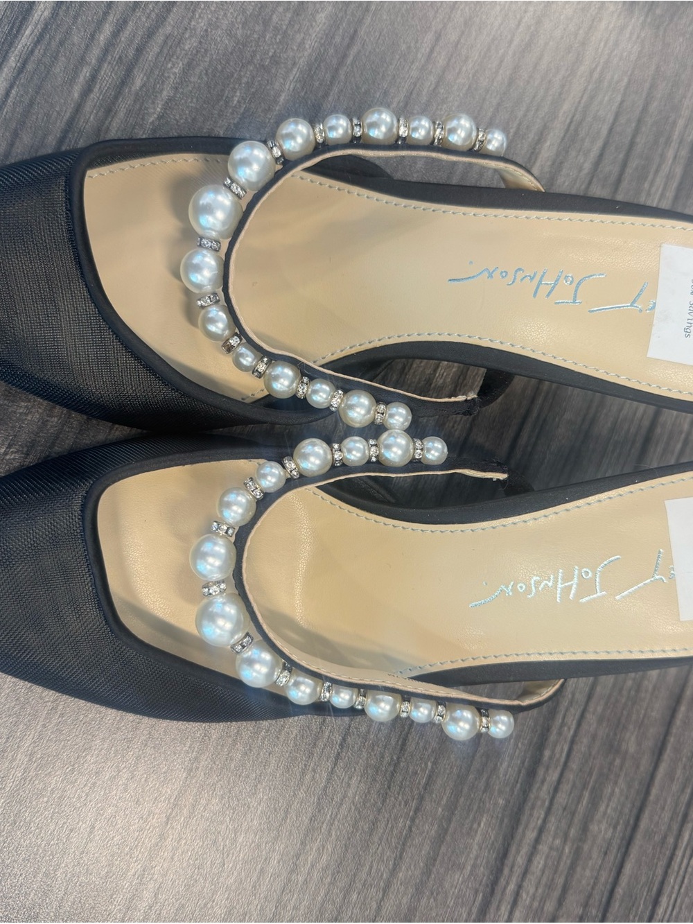 Betsey Johnson Black Pearl-Trim Pointed Toe Heels